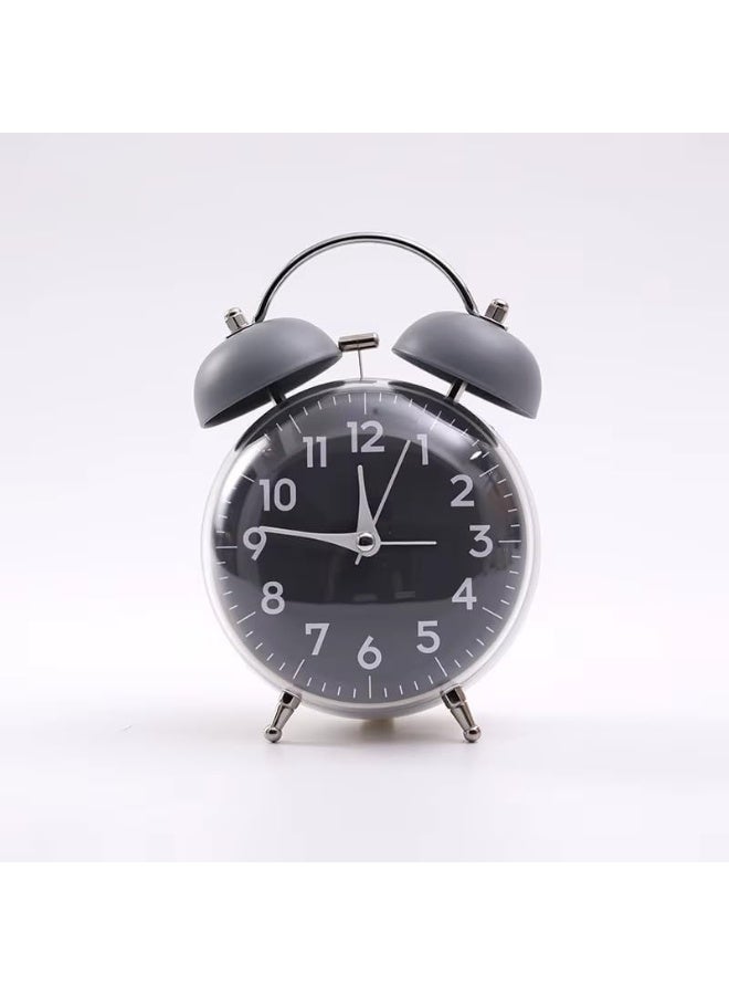 Double bell alarm clock with quiet night light, silent operation for bedroom and bedside table (grey)
